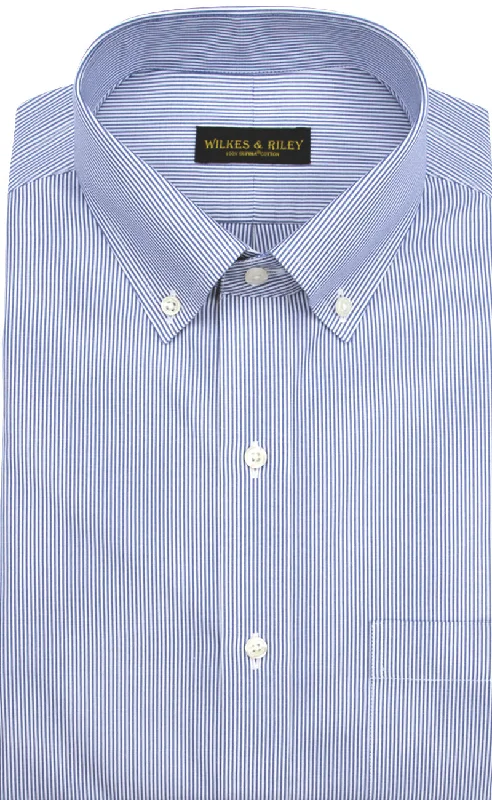 Tailored Fit Blue Fine Line Stripe Button-Down Collar Supima® Cotton Non-Iron Pinpoint Oxford Dress Shirt