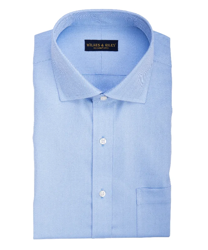 Tailored fit Blue Herringbone English Spread Collar Supima® Cotton Non-Iron Dress Shirt