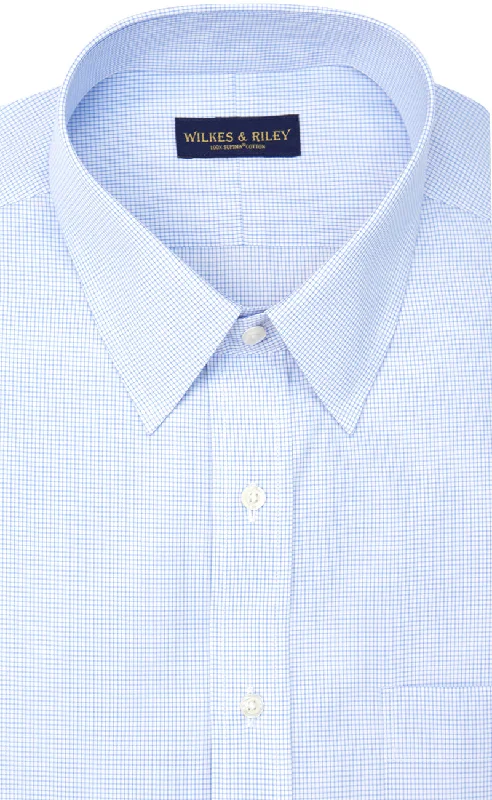 Tailored Fit Blue Mini Check Point Collar  Supima® Cotton Non-Iron Broadcloth