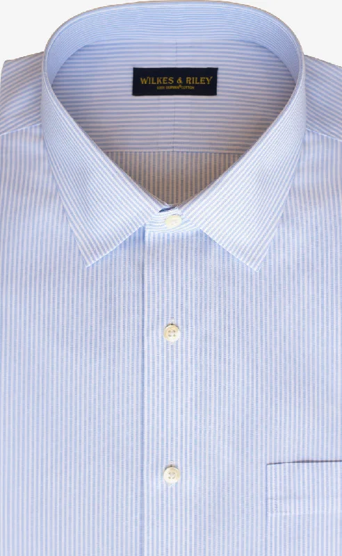 Tailored Fit Light Blue End On End Stripe Spread Collar  Supima® Cotton Non-Iron Dress Shirt