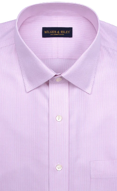 Tailored Fit Pink Stripe Spread Collar Supima® Cotton Non-Iron Twill Dress Shirt