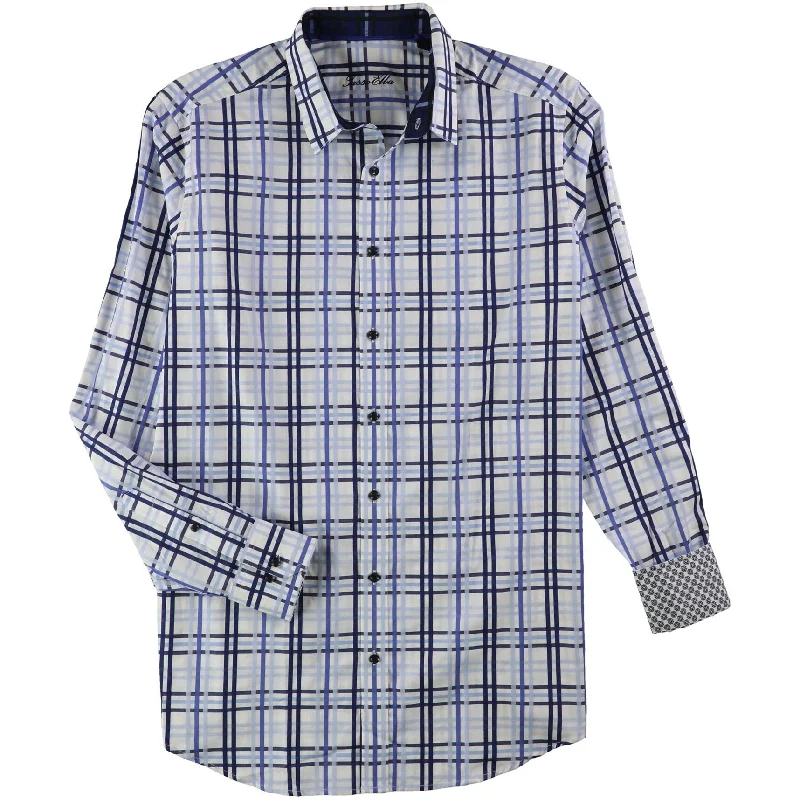 Tasso Elba Mens Plaid LS Button Up Shirt, Blue, LT