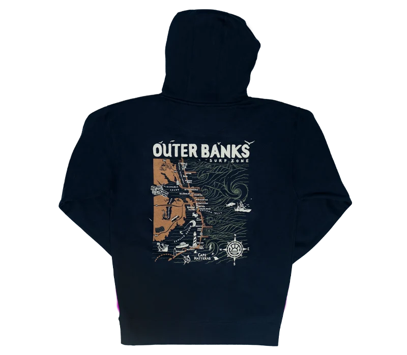 REAL Outer Banks Map Hooded Sweatshirt-Navy