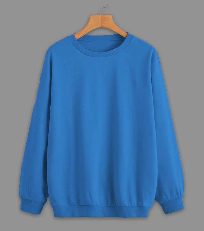 Vimal Jonney Blue Solid Round Neck Cotton Fleece Sweatshirt for Men