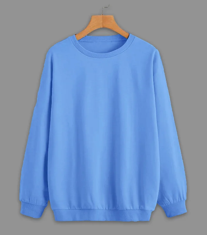 Vimal Jonney Sky Blue Solid Round Neck Cotton Fleece Sweatshirt for Men