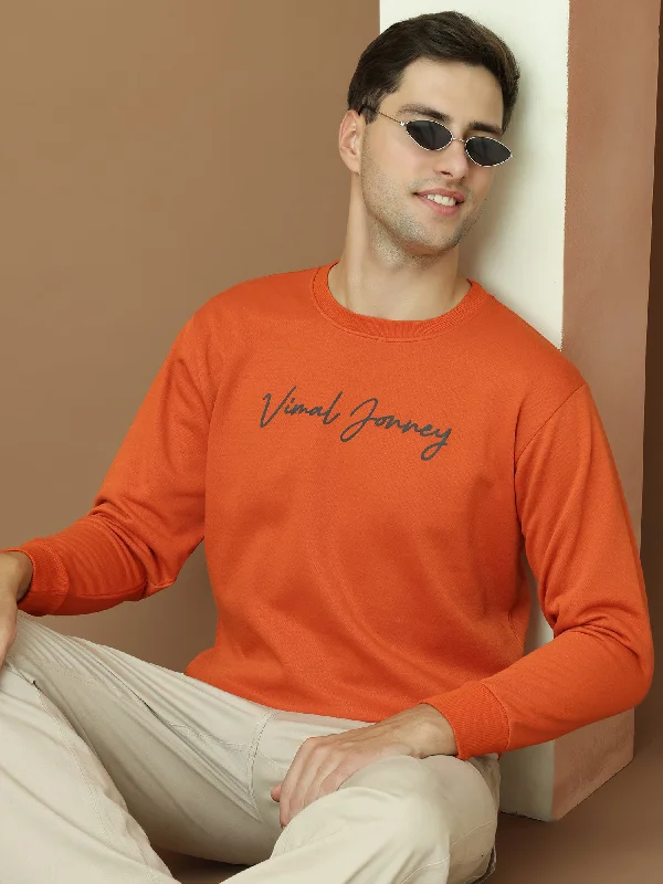 VimaL Jonney Regular Fit Orange Printed Sweatshirt For Men