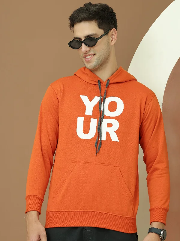 VimaL Jonney Regular Fit Orange Printed Hoodie For Men