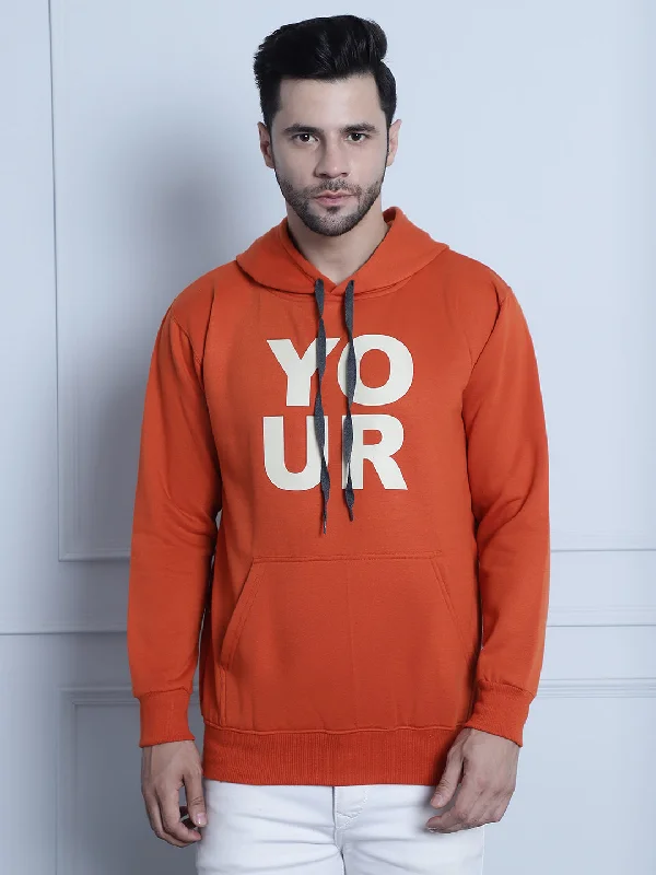 Vimal Jonney Rust Printed Hooded Cotton Fleece Sweatshirt for Men