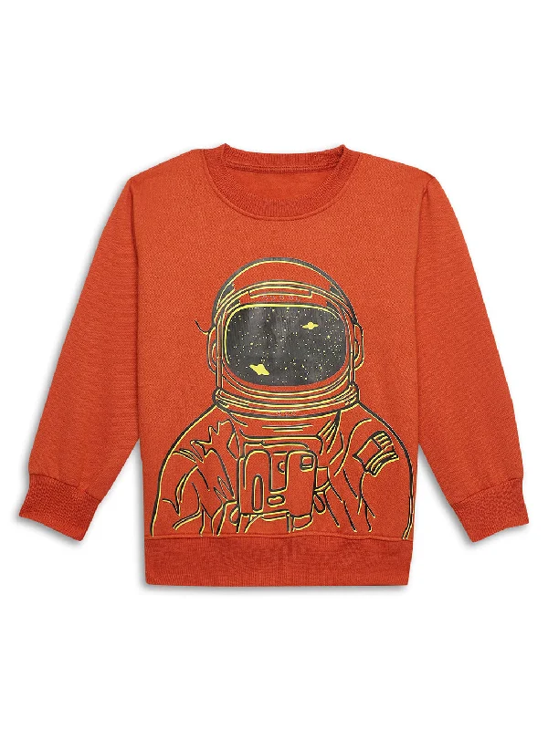 Vimal Jonney Rust Printed Round Neck Cotton Fleece Sweatshirt for Kids