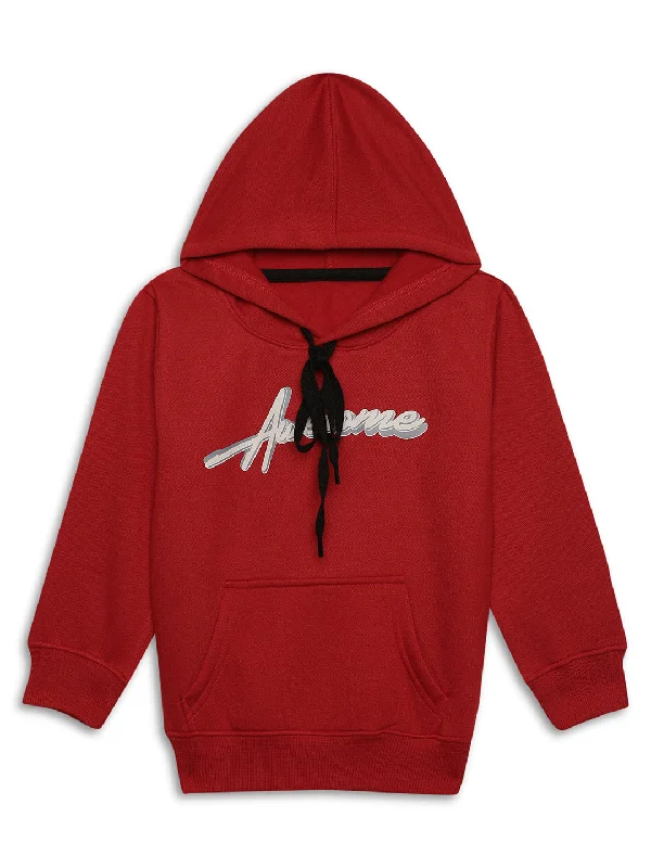 Vimal Jonney Maroon Printed Hooded Cotton Fleece Sweatshirt for Kids