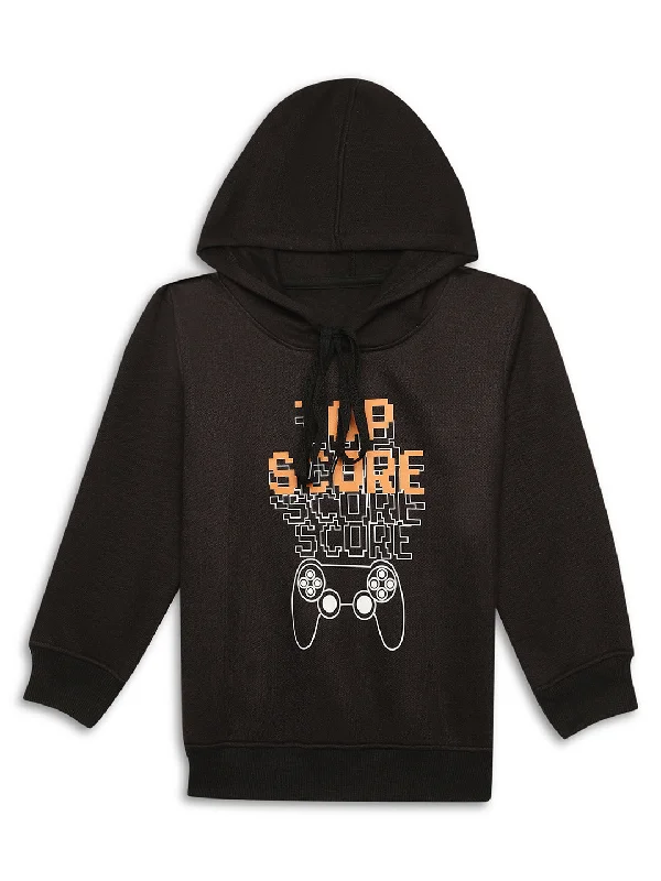 Vimal Jonney Black Printed Hooded Cotton Fleece Sweatshirt for Kids