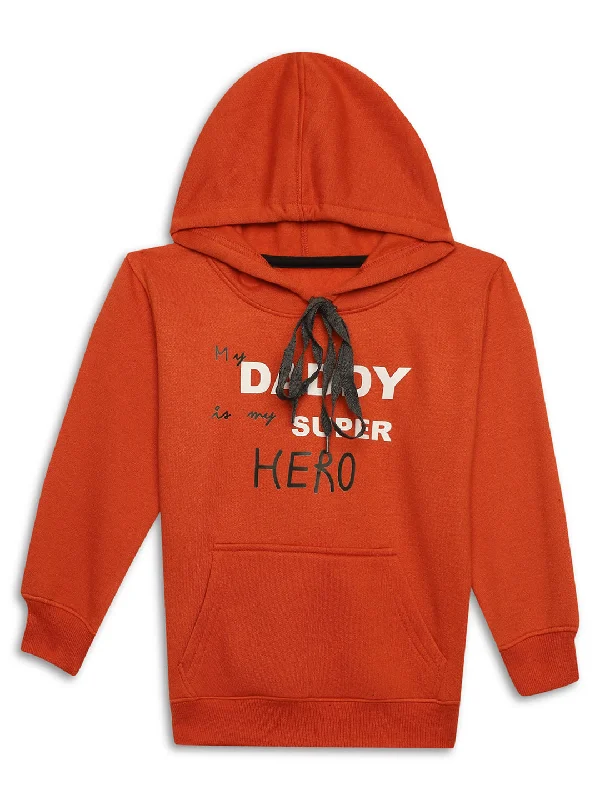 Vimal Jonney Rust Printed Hooded Cotton Fleece Sweatshirt for Kids