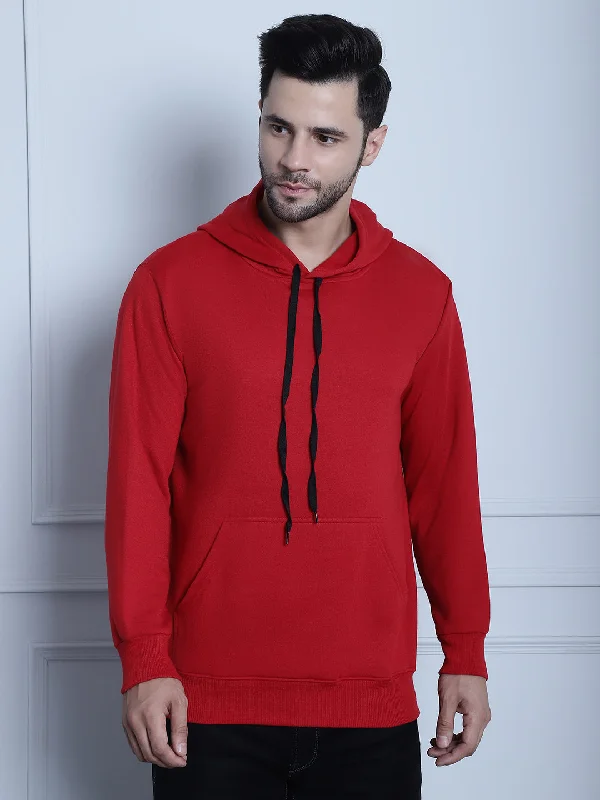 Vimal Jonney Maroon Solid Hooded Cotton Fleece Sweatshirt for Men